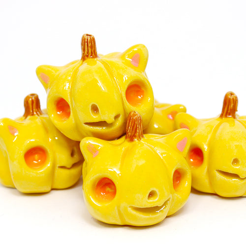 Ceramic Mini Pumpkin Cat Figurine - #2460-2463