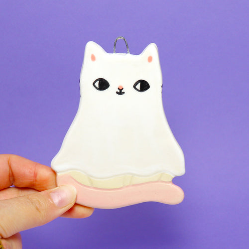 Ceramic Ghost Cat Wall Hanging #2923