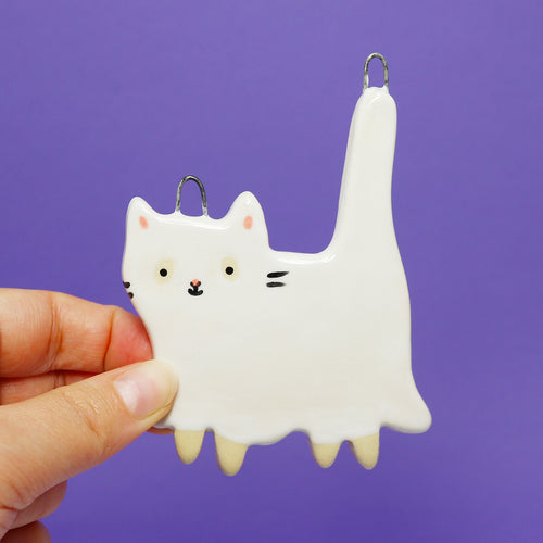 Ceramic Ghost Cat Wall Hanging #2929