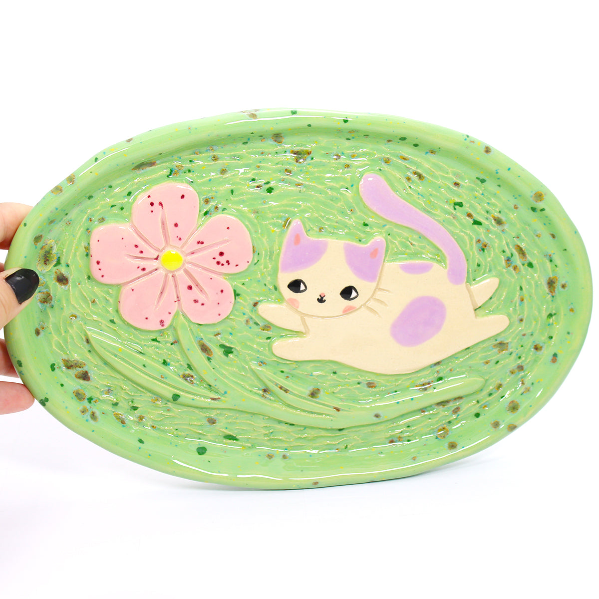 Ceramic Flower Kitty Trinket Dish #2038