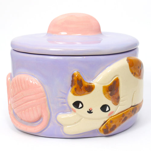 Ceramic Knitty Cat Container with Lid #2939