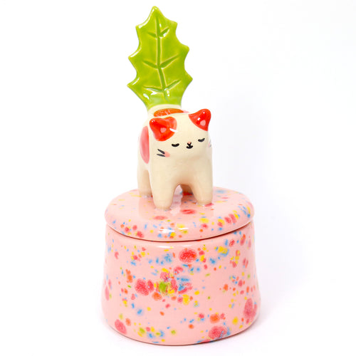 Ceramic Holly Cat Container with Lid #2940