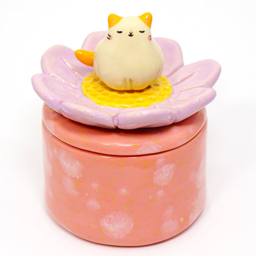 Ceramic Zinnia Cat Container with Lid #3159