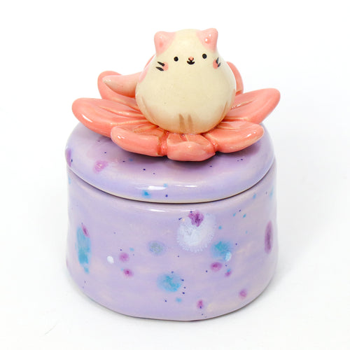 Ceramic Daisy Cat Container with Lid #2942