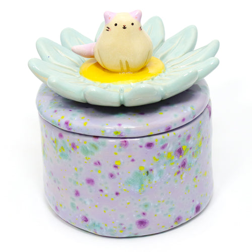 Ceramic Aster Cat Container with Lid #3160