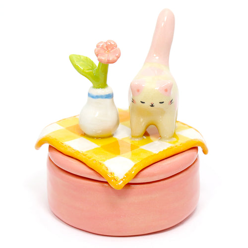 Ceramic Cat on the Table Container with Lid #3162