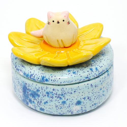 Ceramic Marigold Cat Container with Lid #3163