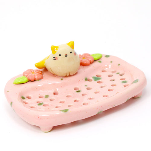 Ceramic Flower Cat Soap Dish #2951