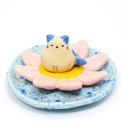 Ceramic Pink Daisy Cat Trinket Dish #3168