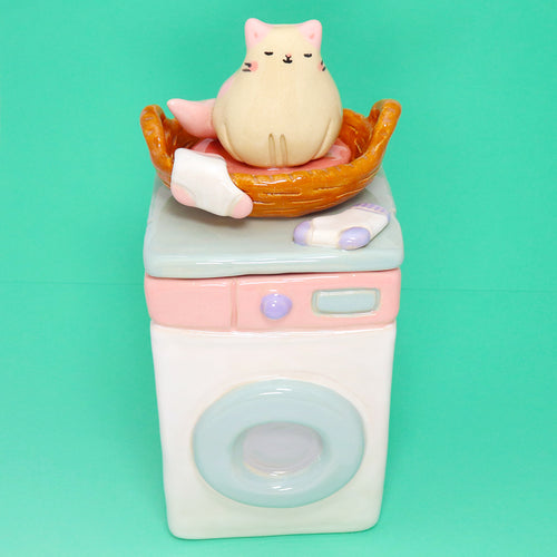 Ceramic Laundry Cat Container with Lid #3157