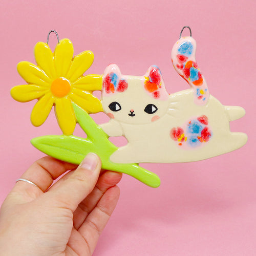Ceramic Marigold Cat Wall Hanging #3180