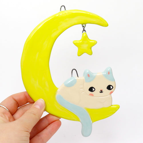 Ceramic Celestial Cat Wall Hanging #2991