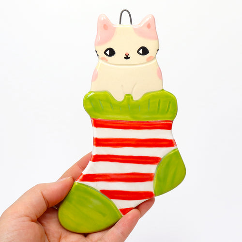 Ceramic Sock Cat Wall Hanging #2994