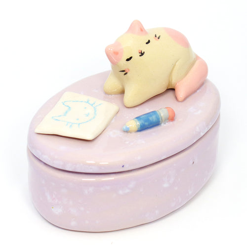 Ceramic Doodle Cat Container with Lid #3190