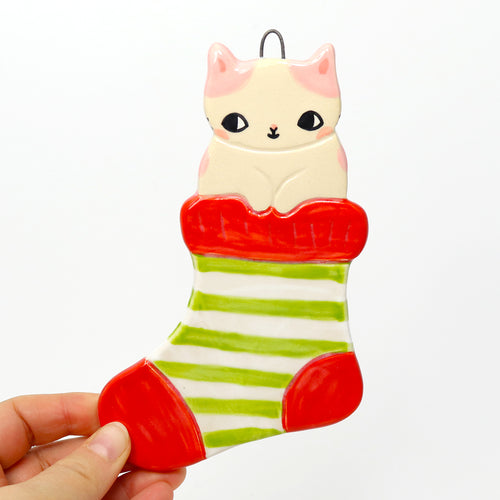 Ceramic Sock Cat Wall Hanging #2996