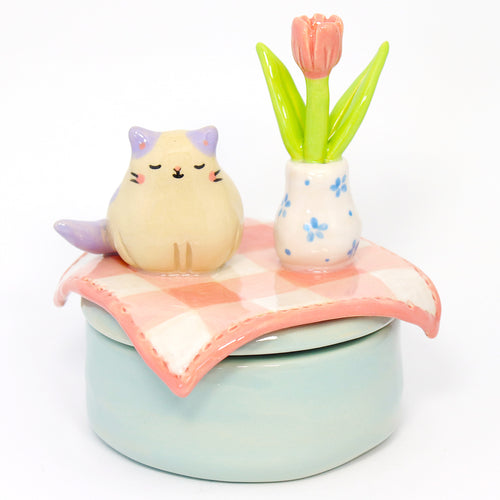 Ceramic Cat on the Table Container with Lid #3192