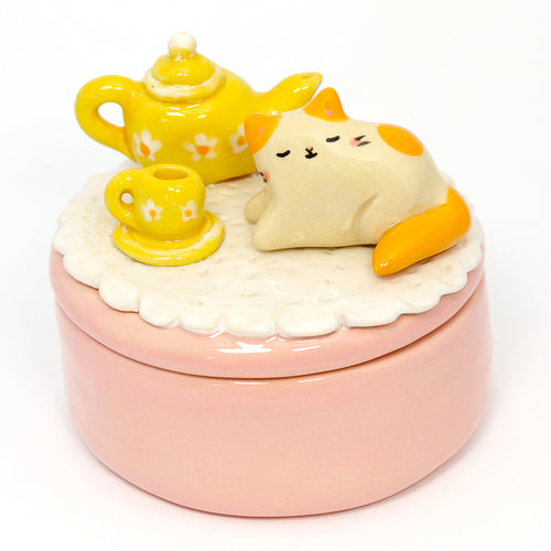 Ceramic Cat on the Table Container with Lid #3193
