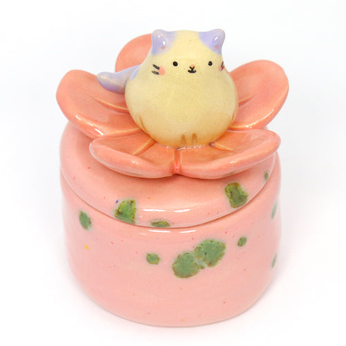 Ceramic Blossom Cat Container with Lid #3195