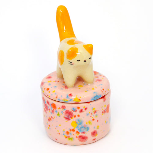 Ceramic Cat Container with Lid #3196