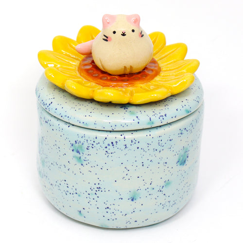Ceramic Sunflower Cat Container with Lid #2809