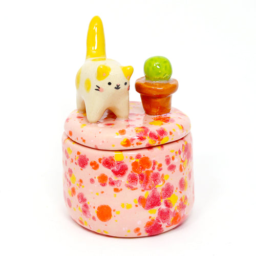 Ceramic Cactus Cat Container with Lid #2810