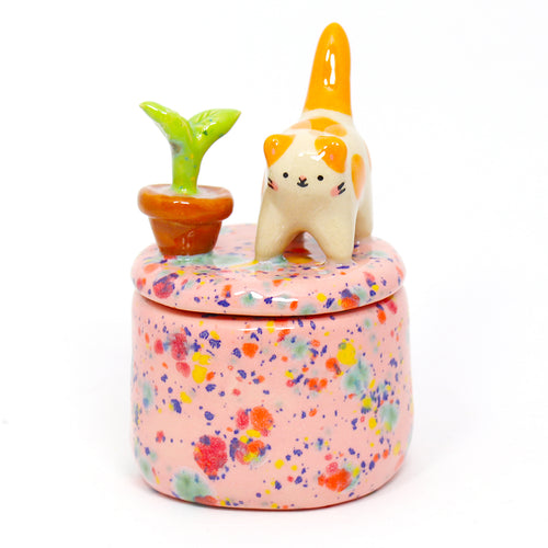Ceramic Sprout Cat Container with Lid #2811