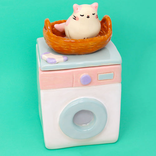 Ceramic Laundry Cat Container with Lid #3004