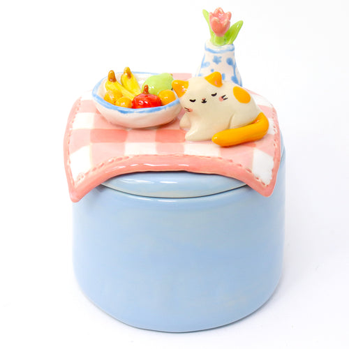 Ceramic Cat on the Table Container with Lid #3006