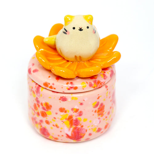 Ceramic Marigold Cat Container with Lid #2814