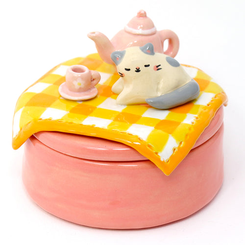 Ceramic Cat on the Table Container with Lid #3007