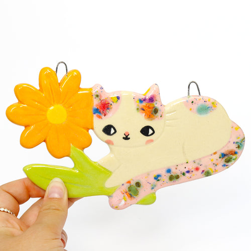 Ceramic Marigold Cat Wall Hanging #3206