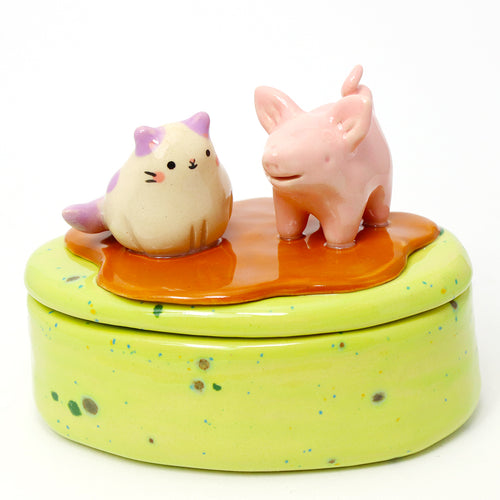 Ceramic Pig Pen Container with Lid #3011