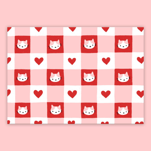 Gingham Cats Postcard - Heart