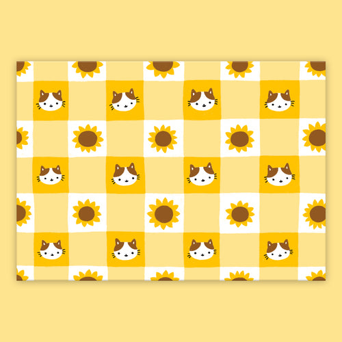 Gingham Cats Postcard - Sunflower