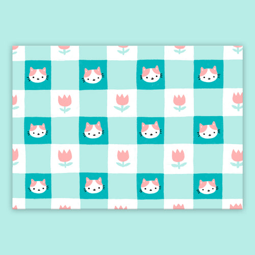 Gingham Cats Postcard - Tulip