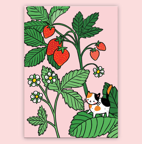 Strawberry Kitty Postcard